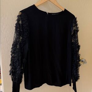 Eloquii Black Ruffle-Detail Long Sleeve Top